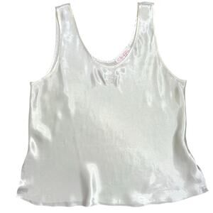 Oscar de la Renta Vintage Pink Label Ivory Satin Logo Sleep Tank Top